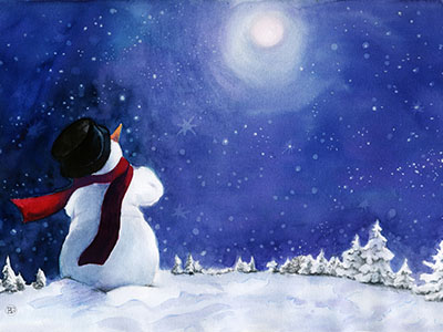 Álmodozó hóember - Baracsi Gabi festménye