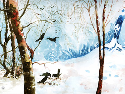 Madarak az erdőben - Baracsi Gabi festménye